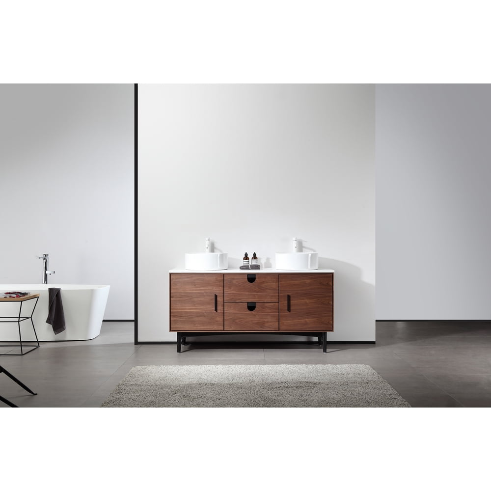 Portree 60 Walnut Freestanding Bathroom Vanity Walmart Walmart