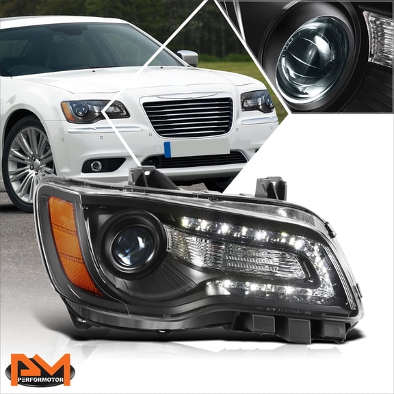 PM PERFORMOTOR for 11-14 Chrysler 300 Passenger Side LED DRL Projector Headlight Black Housing