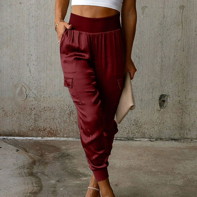 LOVZFMLL Combinaison pour Femme, Combinaison Décontractée Unie à Col Rabattu en Coton et Lin, Barboteuse Longue, Combinaison à Fermeture Éclair Bordeaux, m
