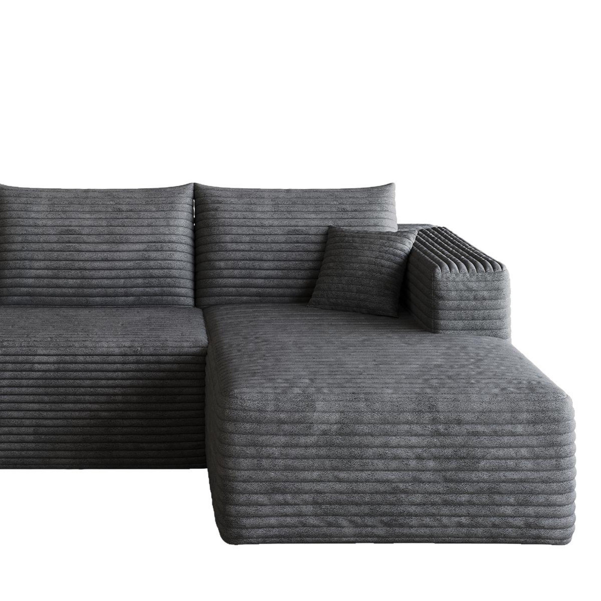 Sailvan 95" Cloud Sectional Sofa - Modern U-Shaped Modular Couch with Deep Seats - Plush Corduroy Fabric - No Assembly Required Dark Grey Right