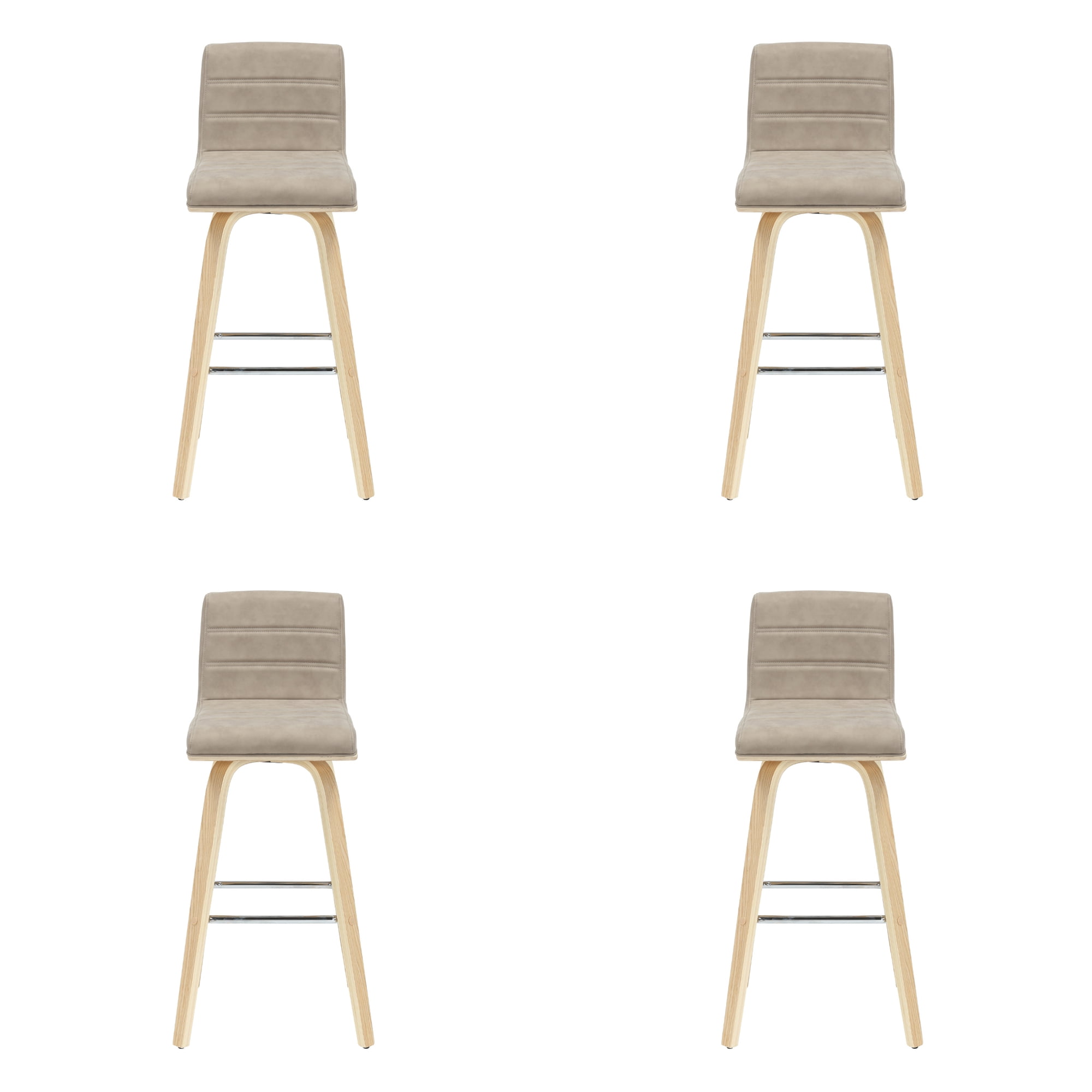 Vienna 39.5 in. H Swivel Bar Height Vintage Taupe Square Back Wood Bar Stool with Faux Leather Seat Set of 4
