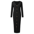 thumbnail image 5 of Sweaters Ladies V Neck Single Multi Button Knit Rib Button Long Sleeve Cardigan Dress Fall Sweaters Dress For Women Black Dresses For Women, 5 of 6