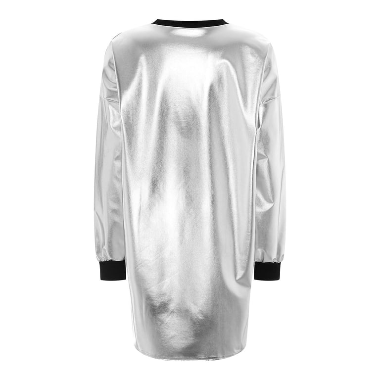 silver metallic t shirt dress Plus Size - Mini Liquid Shine Relaxed T-Shirt Dress