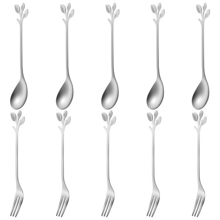 

Relax love 10pcs Silver Leaf Coffee Spoon Creative Cute Teaspoons Dessert Forks Stainless Steel