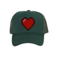 thumbnail image 1 of Men's 80's Retro Large 8 Bit Pixelated Heart Gamer Trucker Hat, Forest Green, 1 of 2