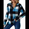 thumbnail image 3 of Blusas de Trabajo Básicas Informales para Mujer, con Cuello en V, Estampado A Cuadros, Puños y Larga. Azul M, 3 of 7