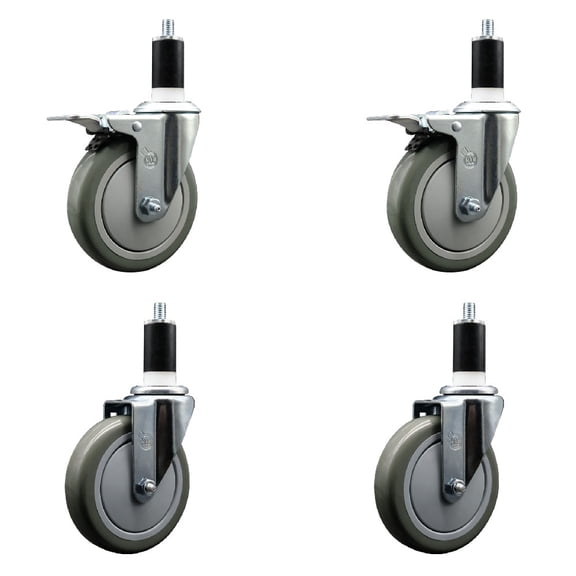5 Inch Gray Poly Swivel 1-3/8 Inch Expanding Stem Caster Set 2 Total Lock Brakes