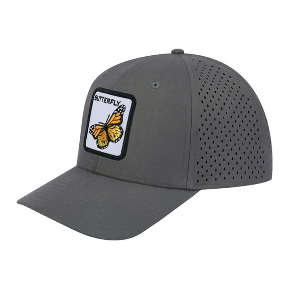 Unisex Embroidered The Butterfly, 6-Panel Microfiber Laser hole Trucker Hat, Grey/Grey, Adjustable Fit