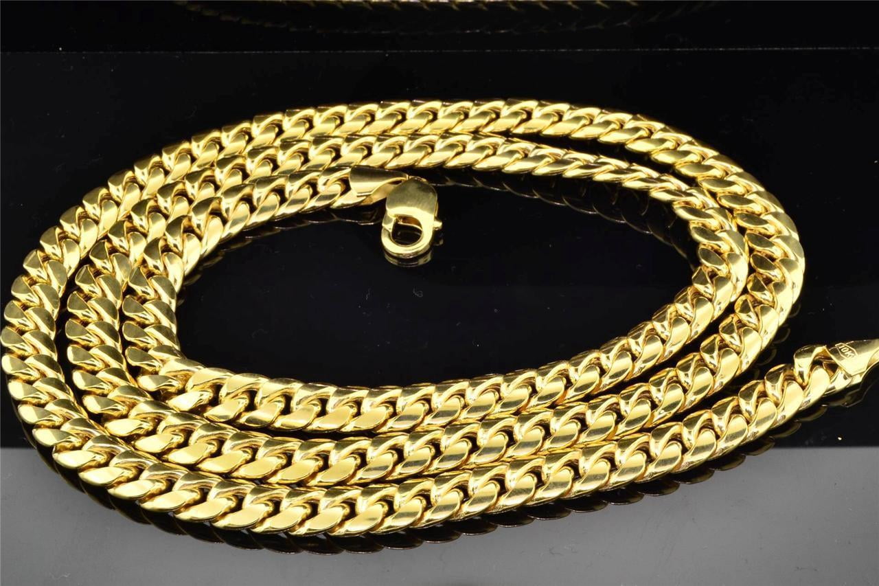 10K Heavy 9.44MM Yellow Gold Miami Cuban Link Franco Chain Necklace 36 Inch