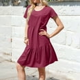 thumbnail image 4 of Xyxonk Dresses for Women Short Sleeve Flowy Swing Dress Soft Comfortable Solid Color Crewneck Mini Short Tunic Dress Wine S, 4 of 4