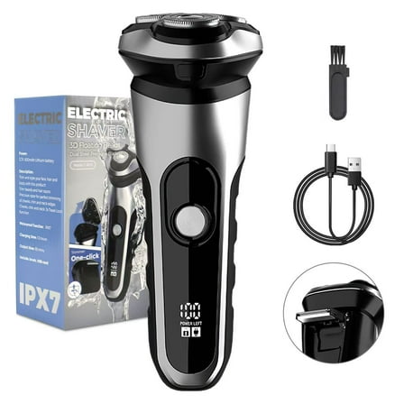 4D Floating Head Electric Shaver for Men, 100% Washable Rechargeable Waterproof Electric Razor Wet & Dry Shaving with LCD Power Indicator, 1 Hour Fast Charging