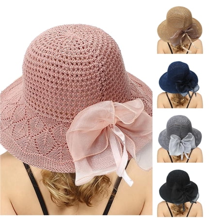 Womens Dress Hat Wide Leaf Flower Bridal Shower Sun Beach UPF Accessory