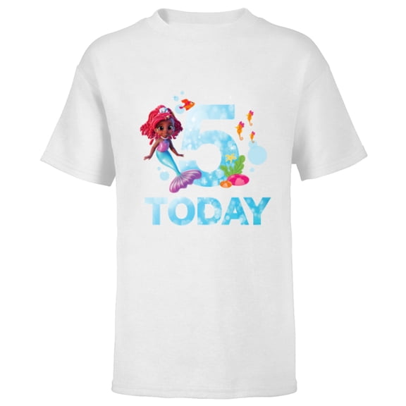 Disney Junior’s Ariel Fifth Birthday 5 Years Old Today - Short Sleeve T-Shirt for Kids - Customized-White