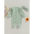thumbnail image 4 of GXFC Infant Girl Fall Jumpsuits 3M 6M 9M 12M 18M Baby Girl Long Sleeve Buttons Down Daisy Print Bodysuit with Headband Autumn Clothing for Newborn Girl, 4 of 8