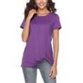 thumbnail image 5 of TEMOFON Women's Tops Short Sleeve Twist Knotted T Shirts Summer Holiday Fashion Purple Blouse Round Neck Loose Tunic Tops Size XL, 5 of 9