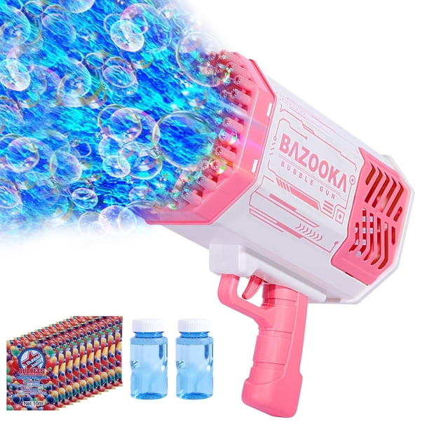 Ametralladora de burbujas BOMOCO de 69 agujeros con luces rosa para niños