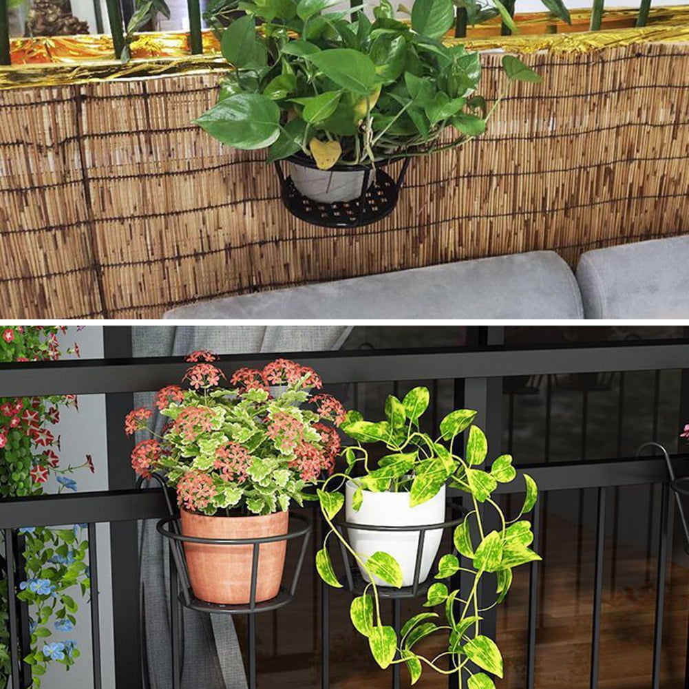 Iron Hanging Plant Holder Over The Rail Metal Fence Planters, Hanging Bucket Flower Pot Holder for Patio Balcony Outdoor Plants, 3PCS