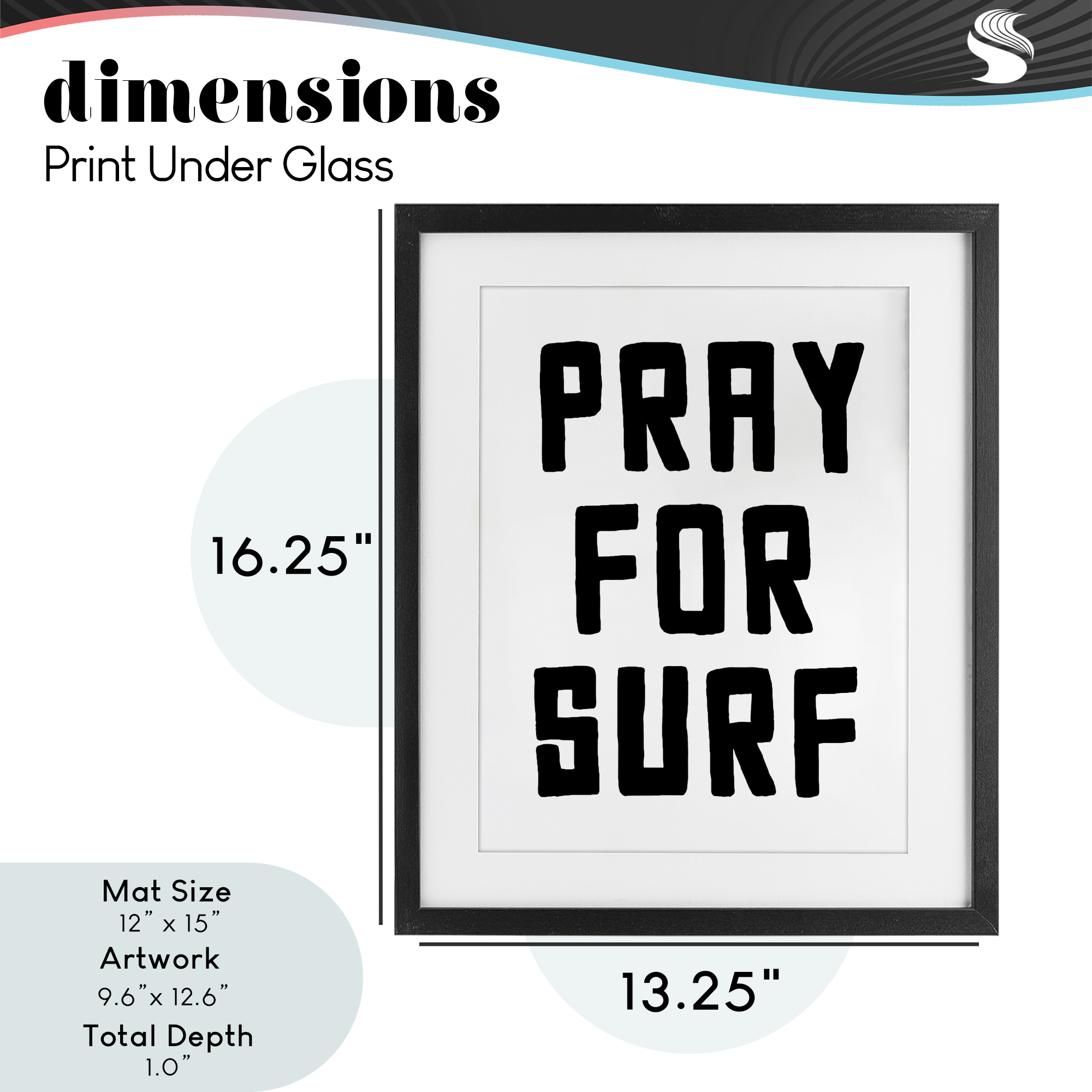 Pray For Surf Simple Sentiment Black Framed Print Under Glass, design by Lettered and Lined