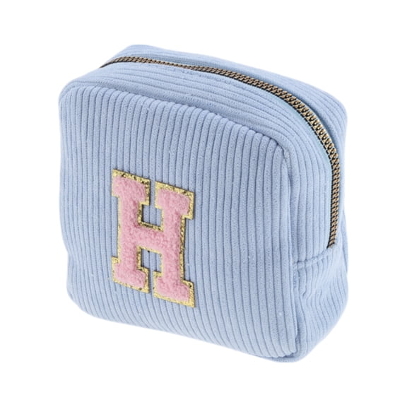Unique Bargains 1 Pc Letter H Pattern Makeup Bag for Travel Blue Corduroy