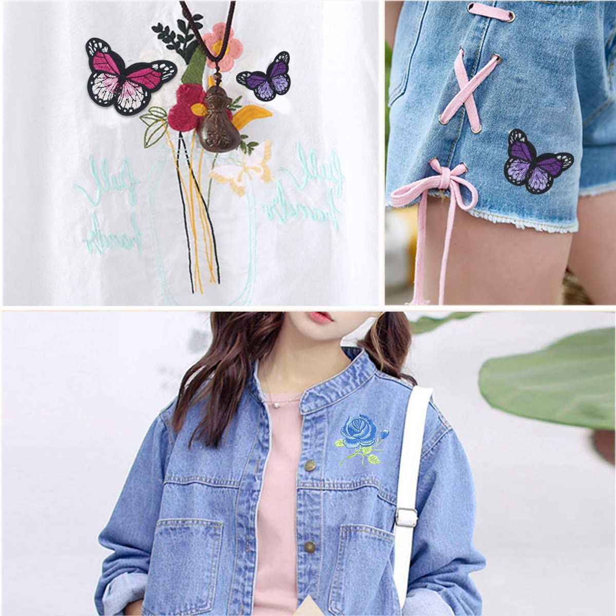 16pcs Embroidery Applique Patches Rose Flowers Butterfly Iron On - image 5 of 7