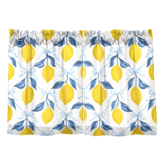 Linen Kitchen Curtains Lemon Blue Bow Pattern Tier Curtains Tier Kitchen Living Room Bedroom Balcony 2 Panels 27x24 Inch
