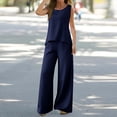 thumbnail image 2 of Conjunto de dos piezas de verano para mujer con chaleco sin mangas de color liso y espalda hueca de encaje - Poliéster, cuello cuadrado, pantalones de pierna ancha - Tallas S-XXL, 2 of 6