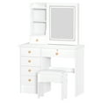 thumbnail image 3 of Vanity Table with Adjustable 3 Color Brightness Adjustment Sliding Lighted Mirror, Dressing Table Set with 6 Drawers And Multi Hidden Storage Shelves, Dorm Home Bedroom Desk with Cushioned Stool, 3 of 8