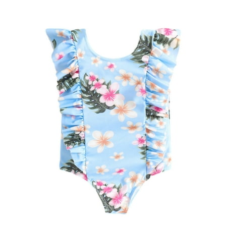 

Phenas Toddler Baby Girls One Piece Swimsuit Ruffle Cartoon Printed Bathing Suit