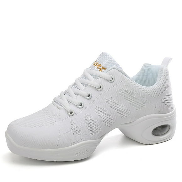 Hoshose Womens Jazz Dance Shoes Breathable Mesh Yoga Sneakers Chunky Heel & Soft Sole Lightweight Slip-Resistant