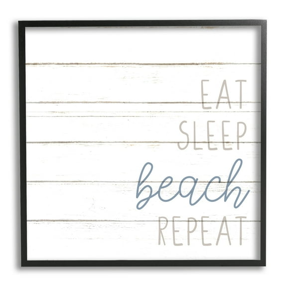 Stupell Industries Eat Sleep Beach Repeat Phrase White Planked Pattern, 17 x 30, Design by Kim Allen