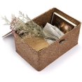 thumbnail image 3 of Set of 3 Natural Seagrass Storage Baskets with Lid Large Handwoven Wicker Storage Bins Rectangular Household Organizer Boxes Shelf Wardrobe Organizer, Coffee, 3 of 6