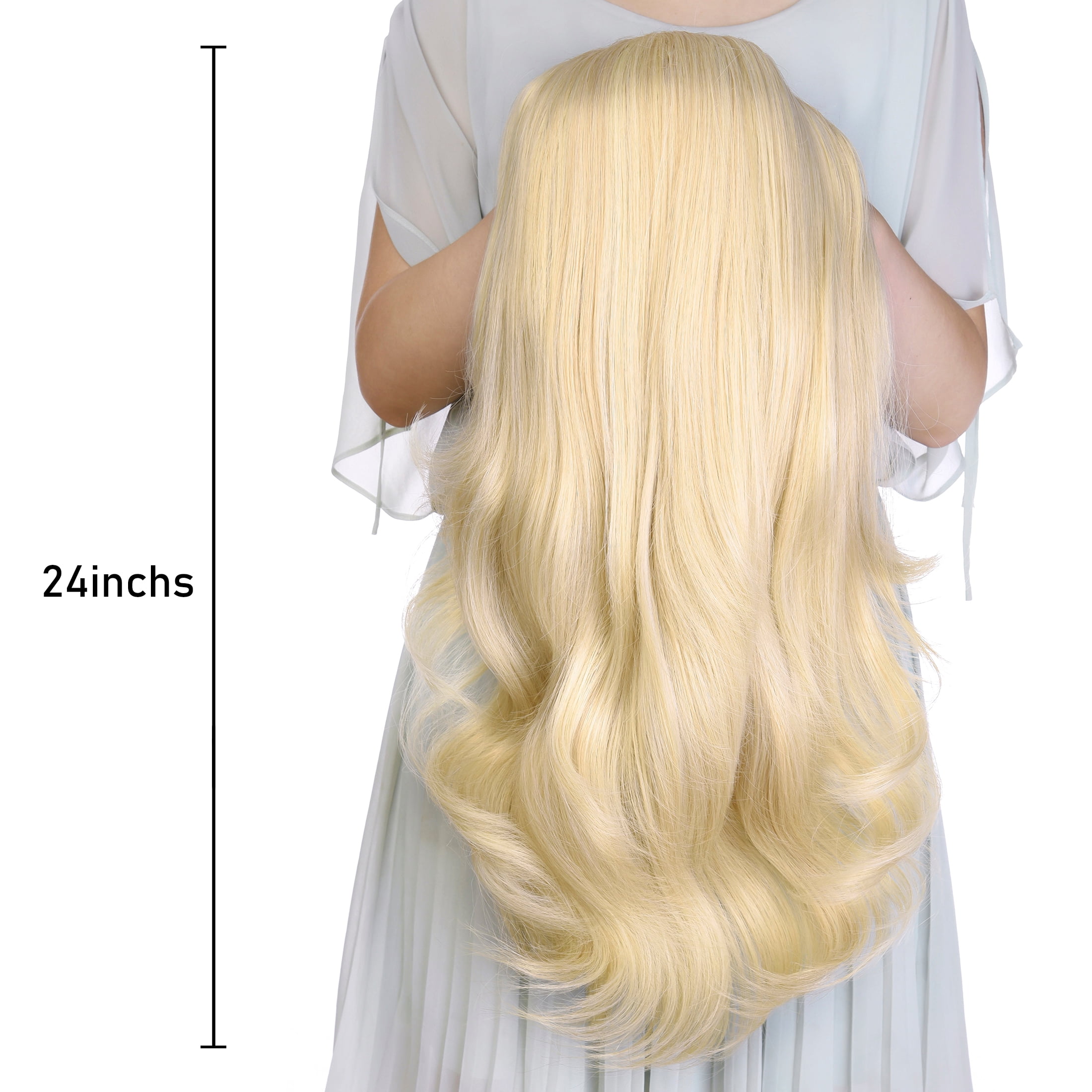 Silike 24" Long Wavy Clip in Half Head Tied Wig Premium Japanese Synthetic Fibers Hair Extensions for Women, 210g, Natural Looking Voluminous Waves for Added Length & Thickness, Heat Resistant