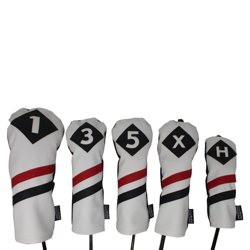 Majek Retro Golf Headcovers White Red and Black Vintage Leather Style 1