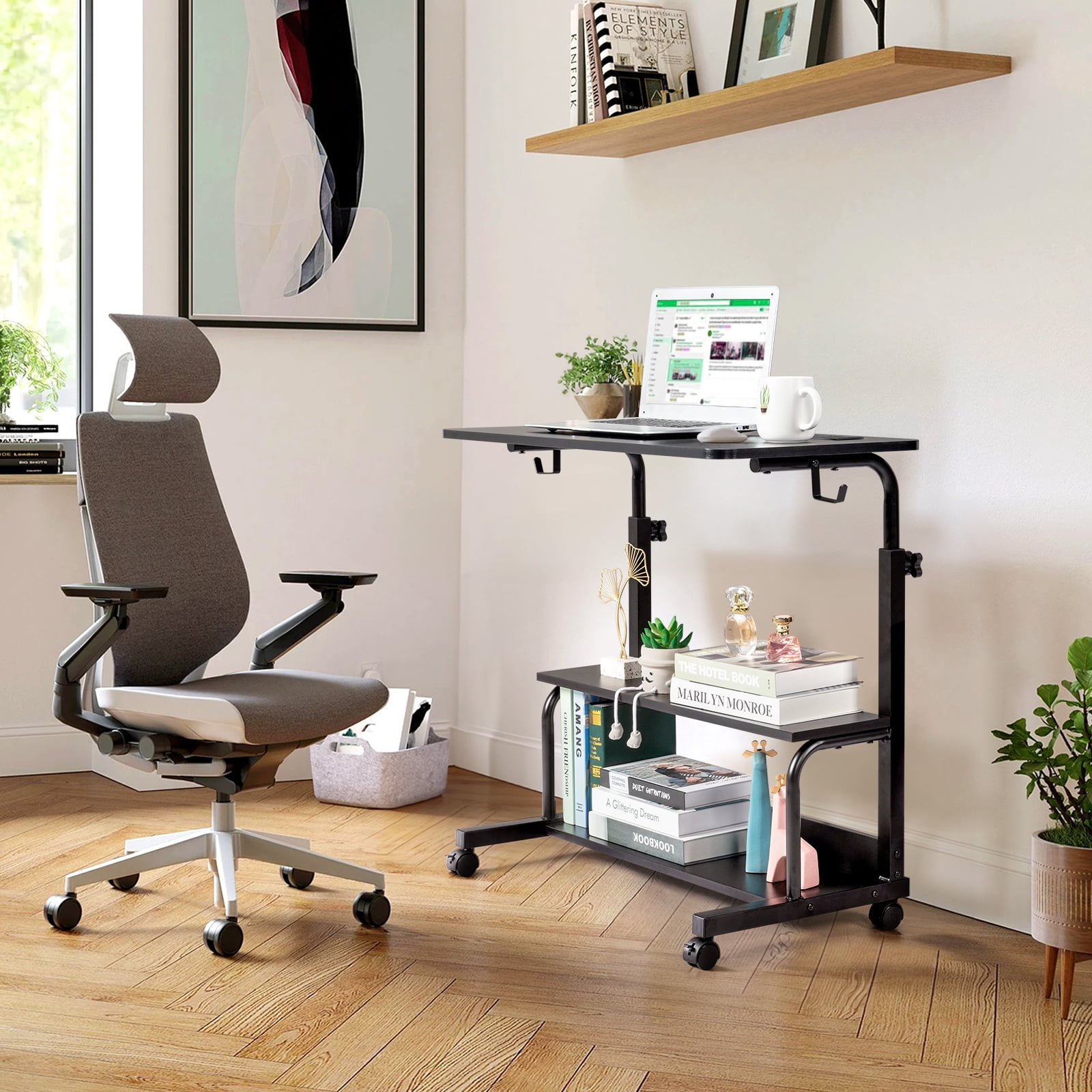 Zimtown Adjustable Computer Desk Rolling Lap Desks Side Table Sofa End Cart Laptop PC Tray with Charging Station