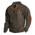 thumbnail image 2 of Quealent Men's Corduroy Sweatshirt Casual Long Sleeve Stand Collar Button Pullover Sweatshirts with Pockets (Coffee,XL), 2 of 7
