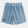 thumbnail image 4 of Nestiefly Mens Shorts 7” Jacquard Textured Drawstring High Waisted Outdoor Big and Tall Shorts Above Knee Elastic Waist Cotton Board Shorts with Pockets Blue L, 4 of 4