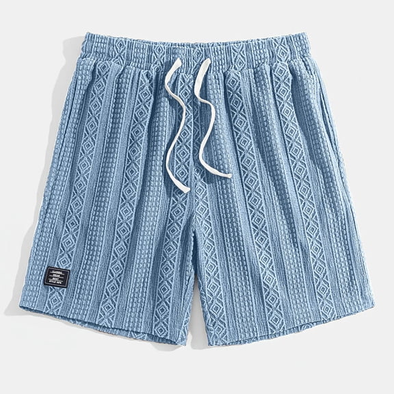 Men's Jacquard Casual Shorts Daily Comfort Lightweight Summer Short Trousers Blue 2XL
