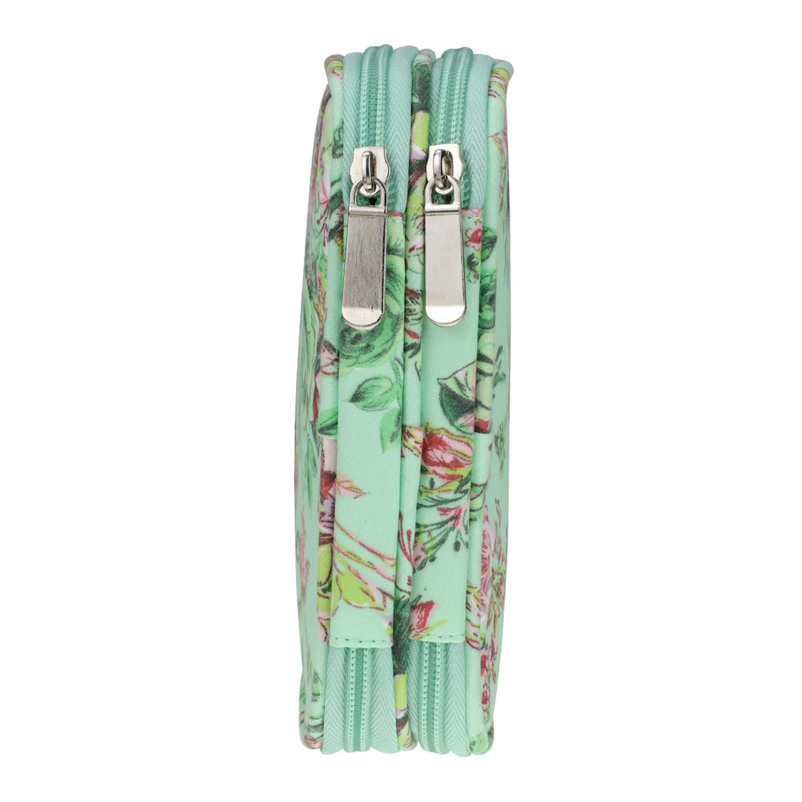 S SERENABLE Crochet Hook Case Empty Portable Double Layers Sewing Circular Knitting Storage Bag Organizer , Green Peony