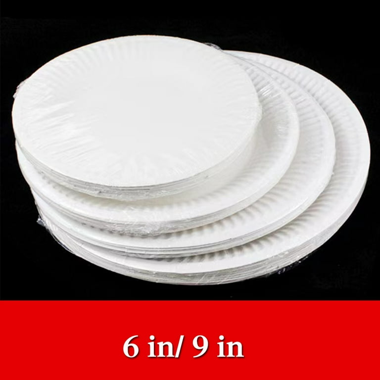 9-Inch Paper Plates Uncoated, Everyday Disposable Plates 9 Paper Plate Bulk,  Wh