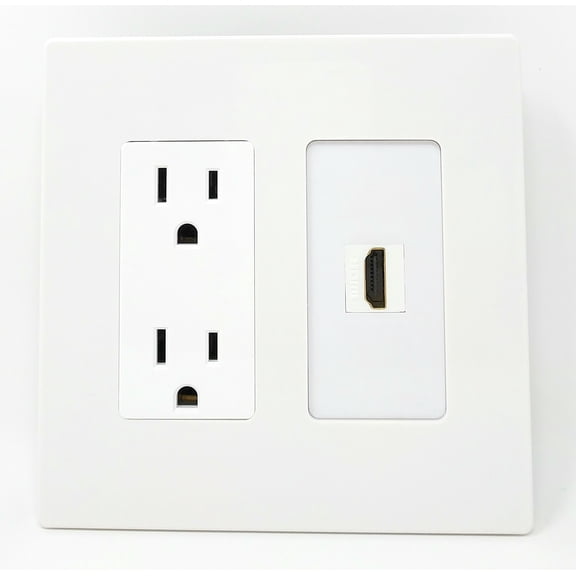 RiteAV - 15 Amp Power Outlet and 1 Port HDMI Decorative Type Screwless Wall Plate - White