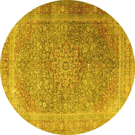 Ahgly Company Machine Washable Indoor Round Persian Yellow Traditional Area Rugs, 7' Round