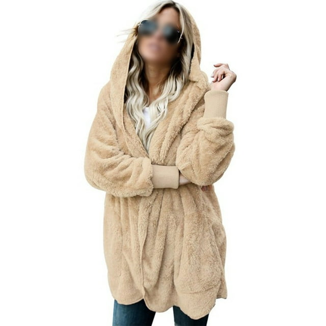 Daeful Manteau à Capuche Manches Longues Veste Femme Cardigan Décontracté Beige TP