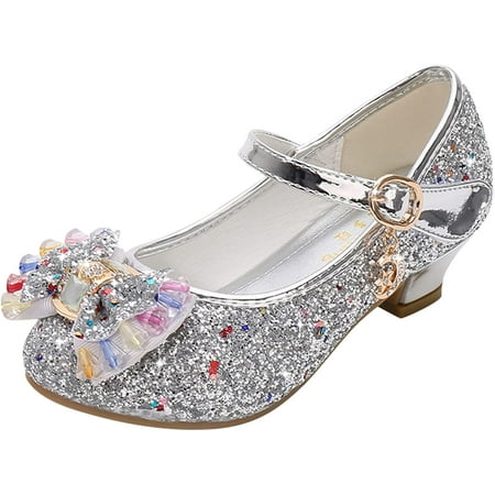 

Girls Dress Shoes Wedding Party Princess Shoes Sequin Rhinestone Bow Sandals Low Heels Mary Jane Shoes Dancing Shoes