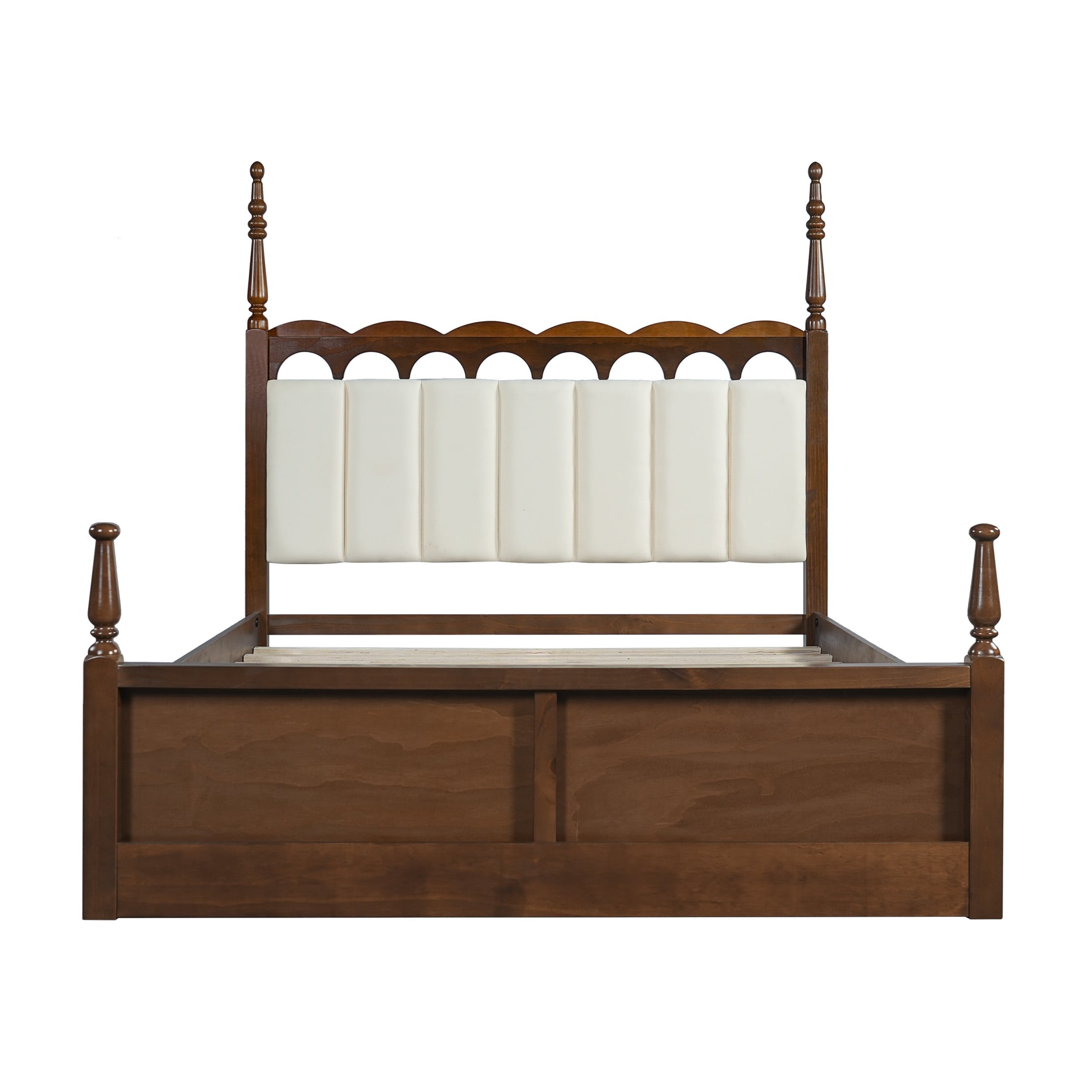 Christopher Knight Home Queen Wood Bed Frame with Scalloped Tufted Chenille Headboard, Brown+Beige