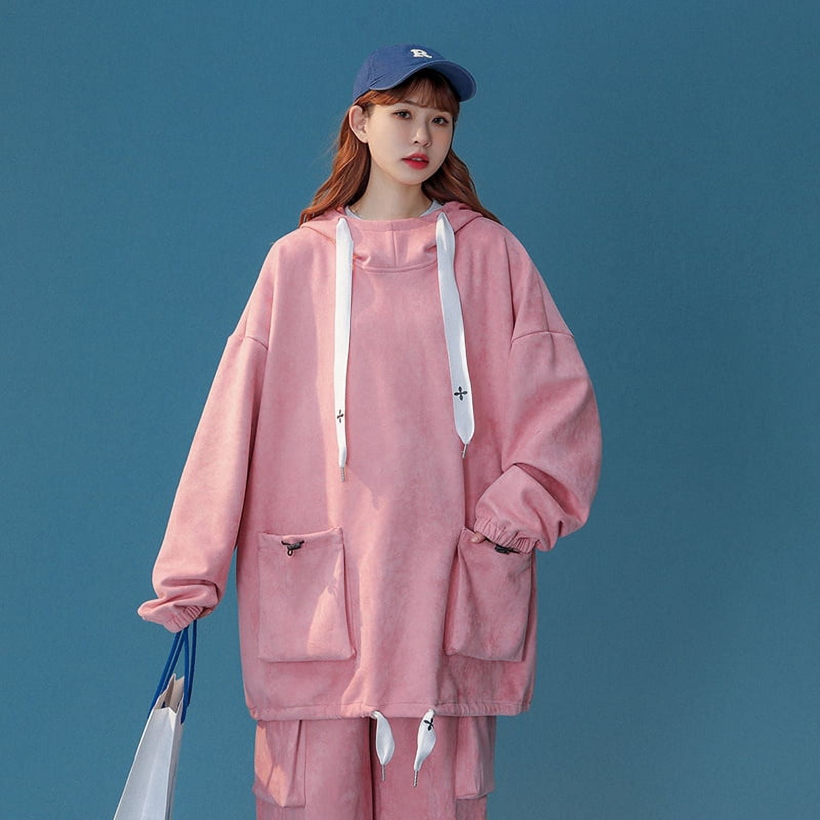 Suede Hooded Sweatshirt Suit For Women, Unisex Workwear Sweatshirt Suit For Men Khaki M