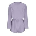 thumbnail image 4 of Fashion 2 Piece Outfits for Women Solid Color Loose Wide Leg Short Shirt Shorts Casual Set Short Sleeved Round Neck Top/shirt Set, 4 of 6