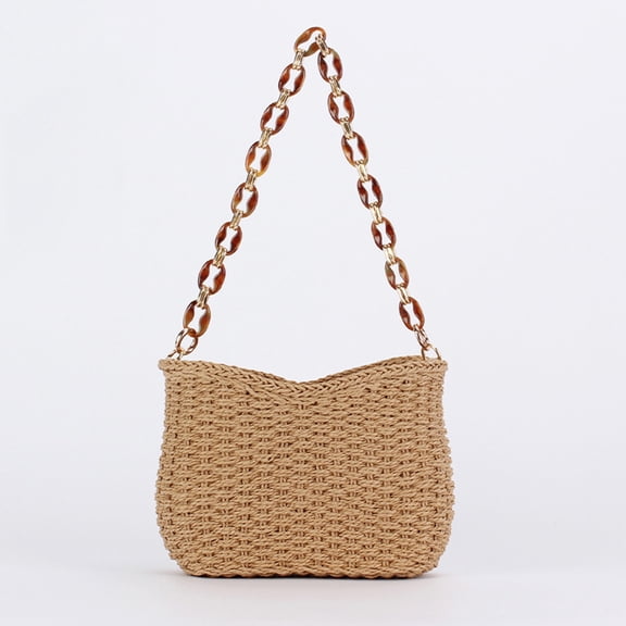 AOMRCOL Womens Straw Beach Bag Small Tote Summer Crossbody Bag Woven Purse Shoulder Handbag with Chain