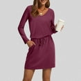 thumbnail image 5 of yillto Women's Long Sleeve Dress V Neck Elastic Waist Casual Mini Sweat Dresses Trendy Fall Outfits, 5 of 6