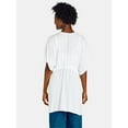 thumbnail image 2 of Time and Tru Women's Rayon Ruched Tie Front Solid, L/XL, Arctic White, 2 of 3