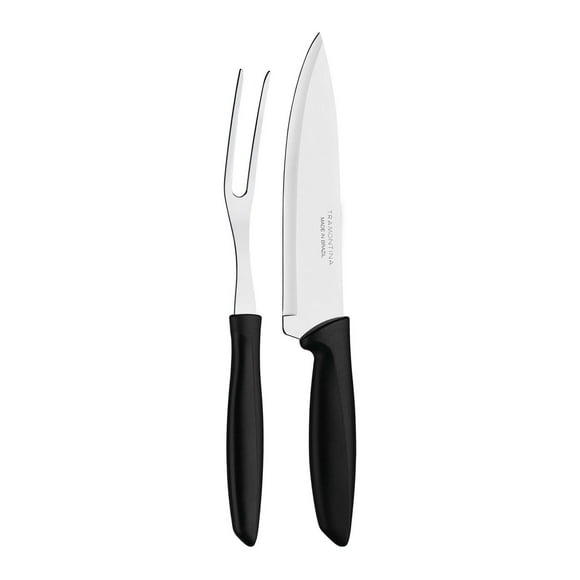 Tramontina Plenus Cutlery 18/0 Stainless Steel 2 Pc Carving Set with Black Polypropylene Handles